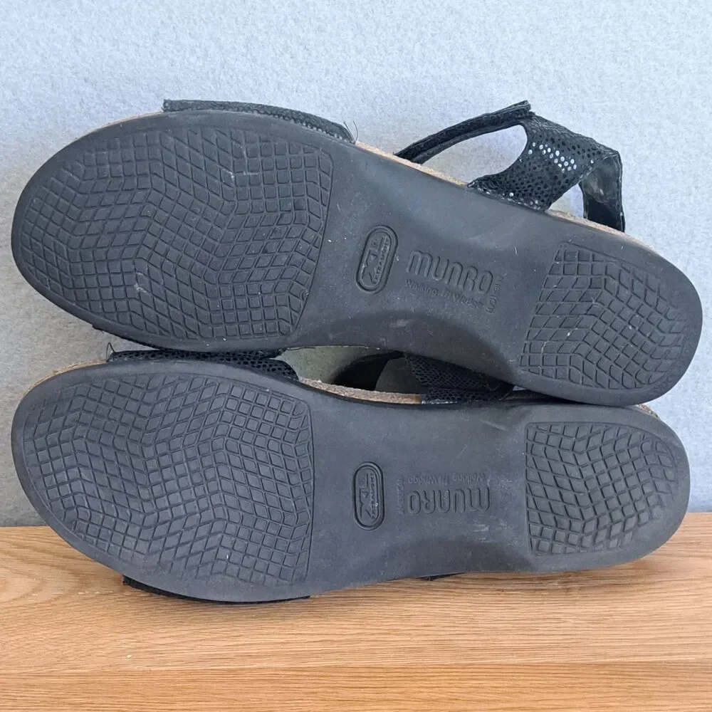 Munro Catelyn Sandals Women’s 11 Black Suede Wedge Ankle Strap Comfort Shoes